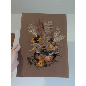 Vtg Embroidered Duck Floral Wall Art Framed The Creative Circle Unfinished 16x12